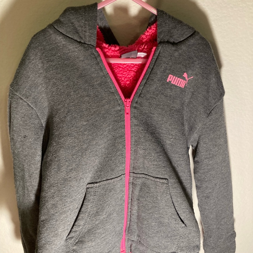 Puma Gray with Hot Pink Fleece inside Hoodie Size XS (5-6)